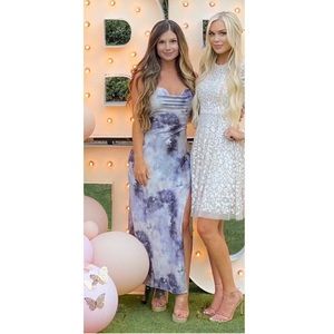 Krystal Slit Maxi Dress in Grey Tie Dye